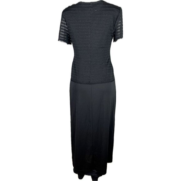 Dressbarn 10 Black Textured Open Weave Knit Top Overlay Short Sleeve Maxi Dress - Picture 2 of 6